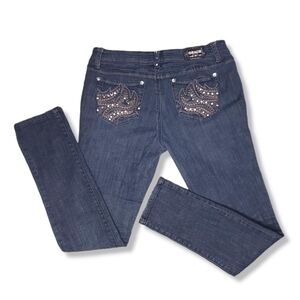 Grace in la rhinestone pocket embellished jeans slim dark wash size 11/29